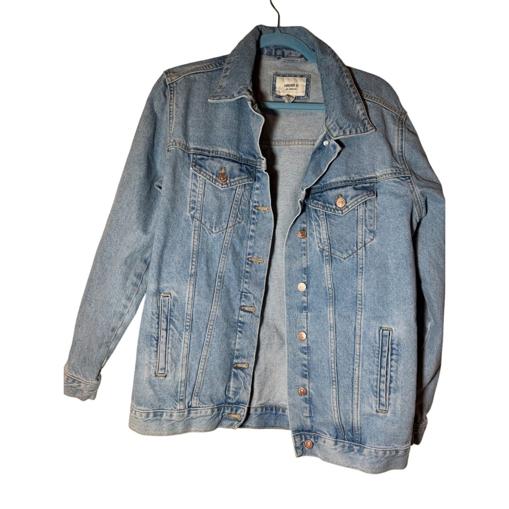 Forever 21 Light Wash‎ Denim Trucker Jacket Small Blue Cotton Button Up S